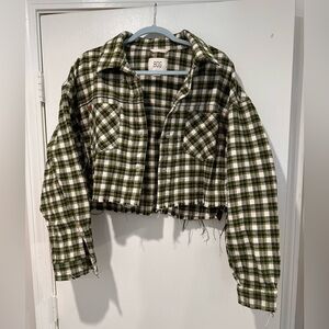 BDG Black Green and White Plaid Cropped Jacket